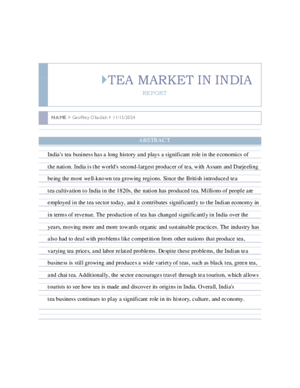 (PDF) TEA MARKET IN INDIA REPORT