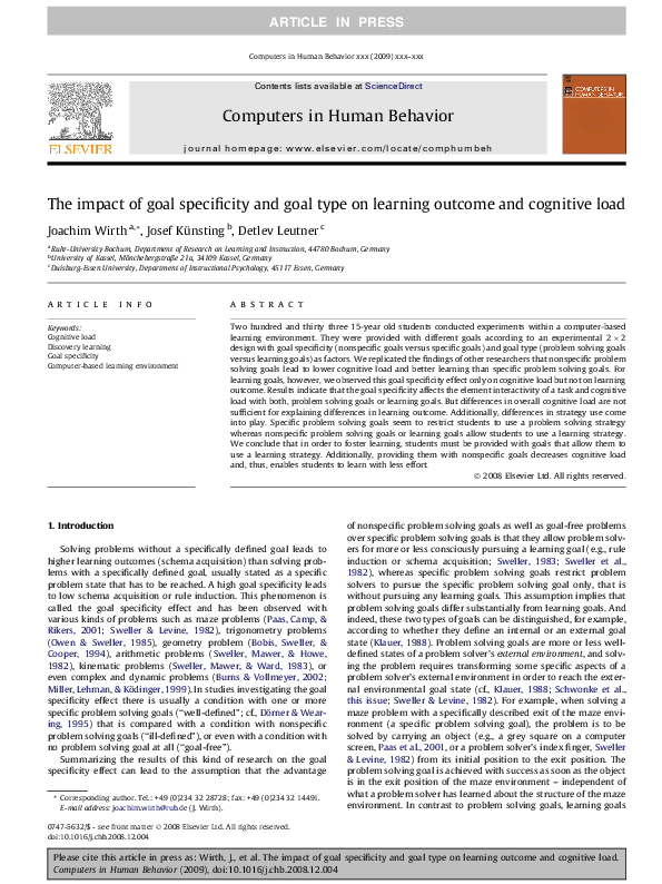 (PDF) The impact of goal specificity and goal type on learning outcome ...