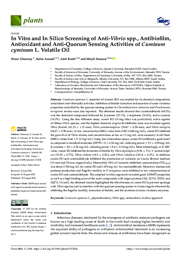 (PDF) In Vitro and In Silico Screening of Anti-Vibrio spp., Antibiofilm ...