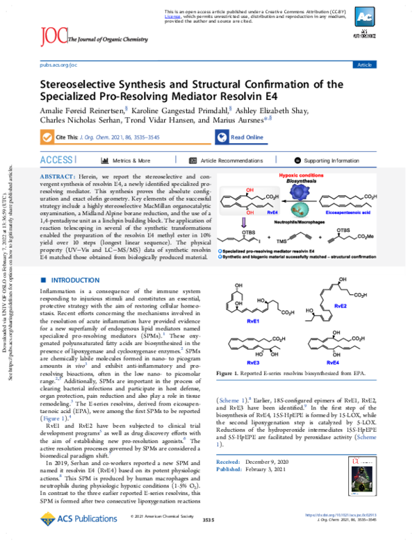 (PDF) Stereoselective Synthesis and Structural Confirmation of the ...