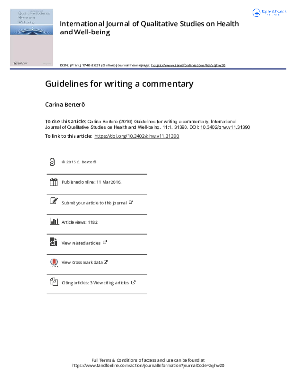 Pdf Guidelines For Writing A Commentary