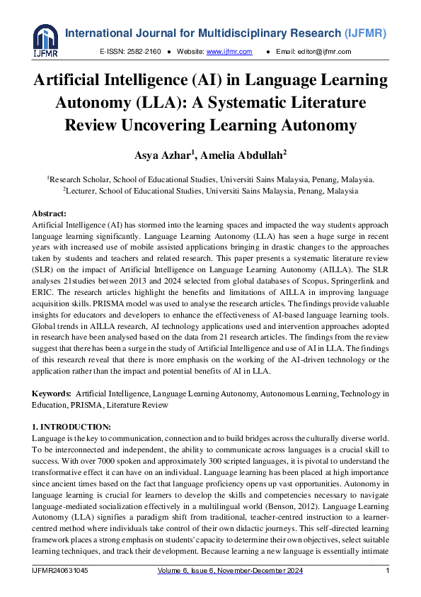 (PDF) Artificial Intelligence (AI) in Language Learning Autonomy (LLA ...