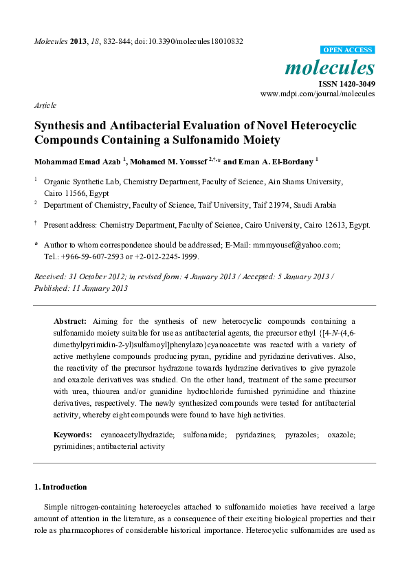 (PDF) Synthesis and Antibacterial Evaluation of Novel Heterocyclic ...