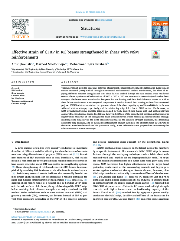 (PDF) Effective strain of CFRP in RC beams strengthened in shear with ...