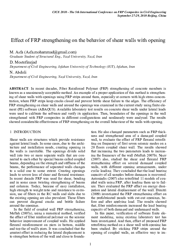 (PDF) Effect of FRP Strengthening on the Behavior of Shear Walls with ...