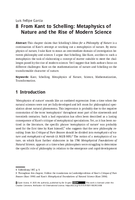 (PDF) From Kant to Schelling: Metaphysics of Nature and the Rise of ...