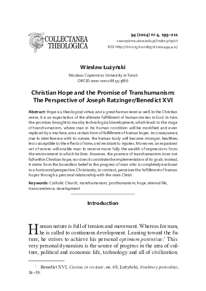 (PDF) Wiesław Łużyński, Christian Hope and the Promise of Transhumanism ...