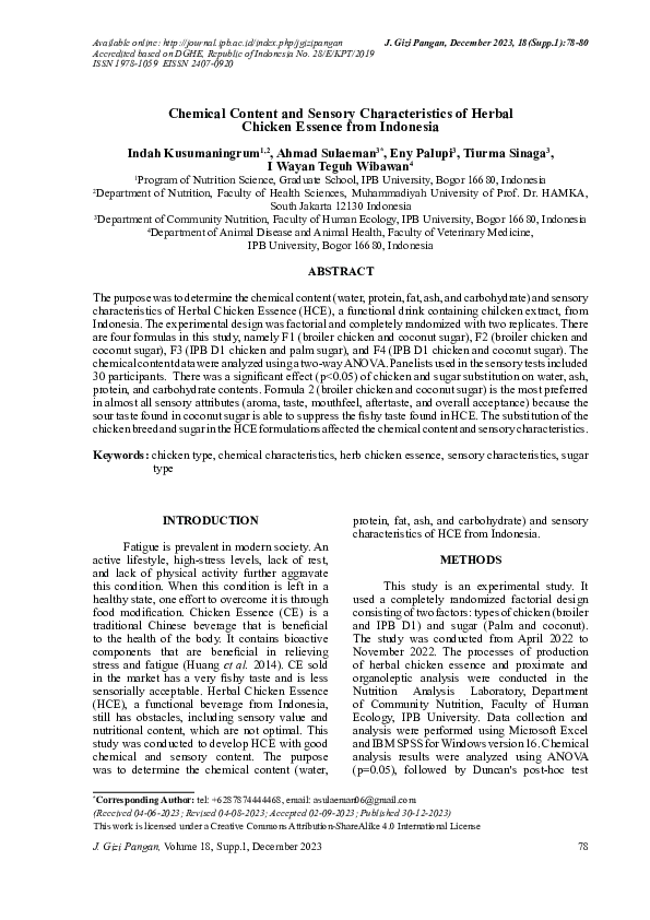 (PDF) Chemical Content and Sensory Characteristics of Herbal Chicken ...