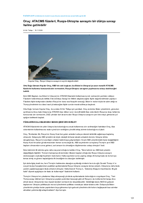 (PDF) ATACMS füzeleri, Rusya-Ukrayna savaşını bir dünya savaşı haline ...