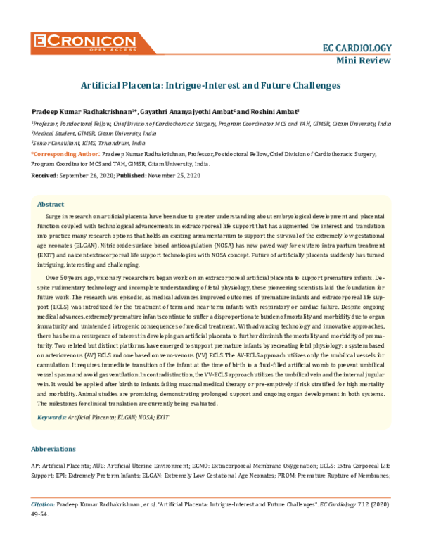 (PDF) Artificial Placenta: Intrigue-Interest and Future Challenges