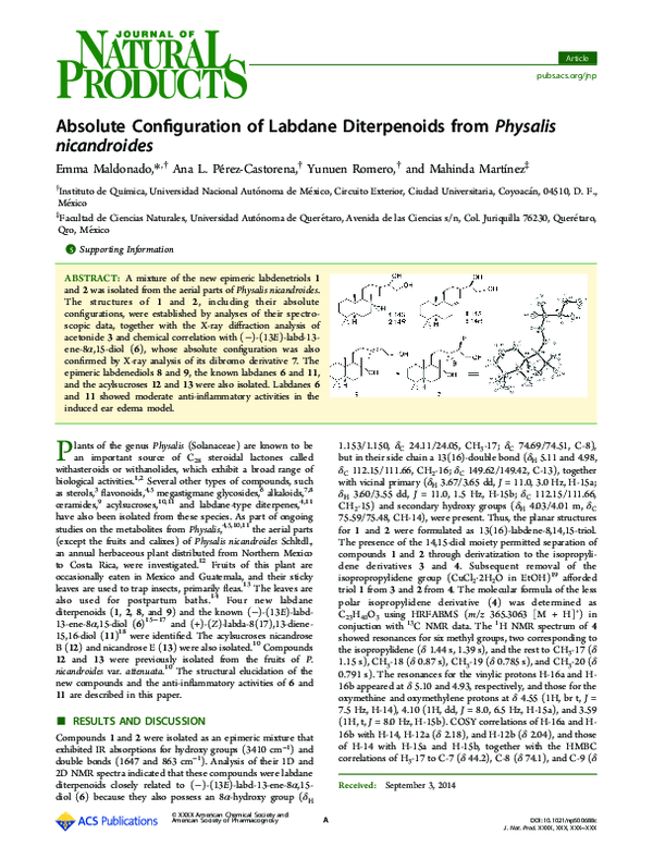 (PDF) Absolute Configuration of Labdane Diterpenoids from Physalis ...