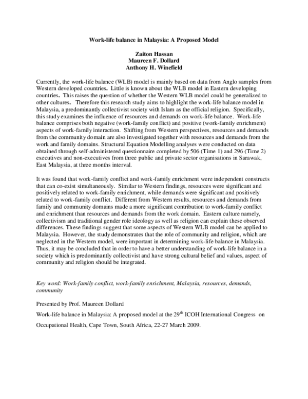 (PDF) Work-life balance in Malaysia : A Proposed Model