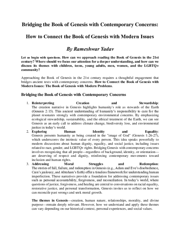(PDF) Bridging the Book of Genesis with Contemporary Concerns: How to ...