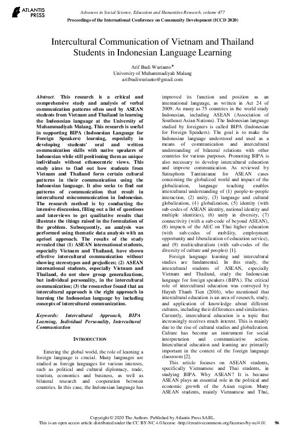 (PDF) Intercultural Communication of Vietnam and Thailand Students in ...