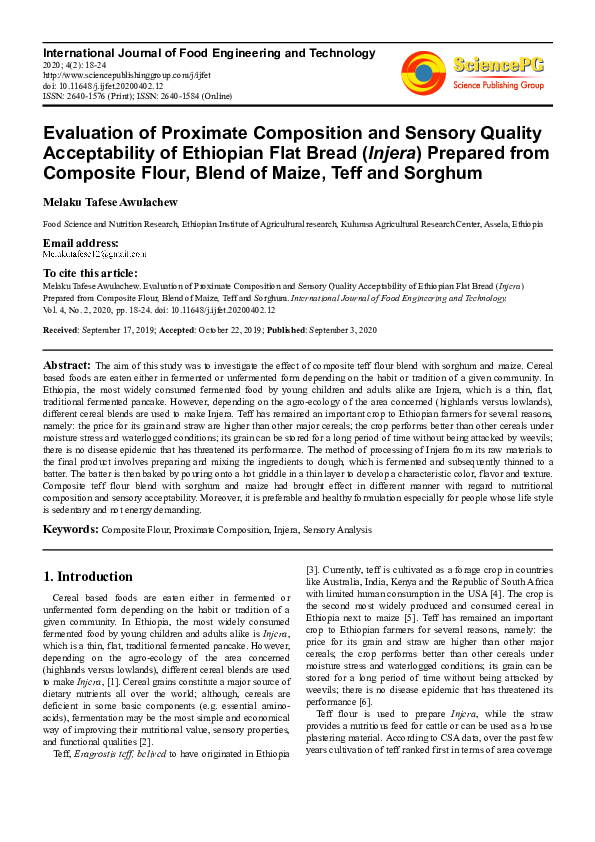 (PDF) Evaluation of Proximate Composition and Sensory Quality ...