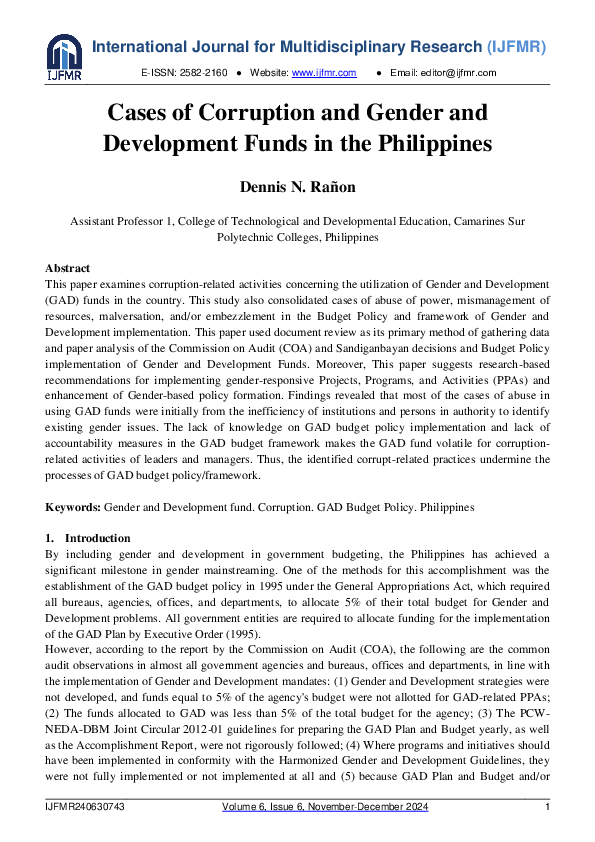 (PDF) Cases of Corruption and Gender and