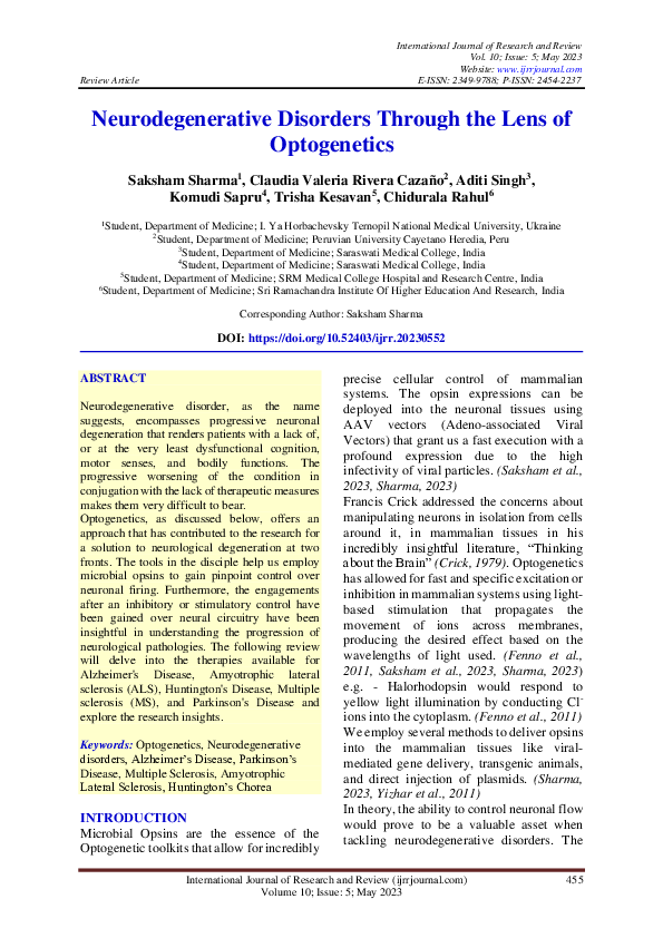 (PDF) Neurodegenerative Disorders Through the Lens of Optogenetics