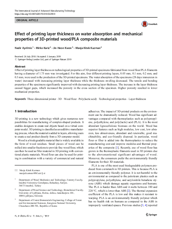 (PDF) Effect of printing layer thickness on water absorption and ...