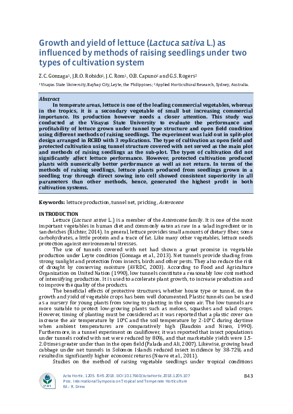 (PDF) Growth and yield of lettuce (Lactuca sativa L.) as influenced by ...
