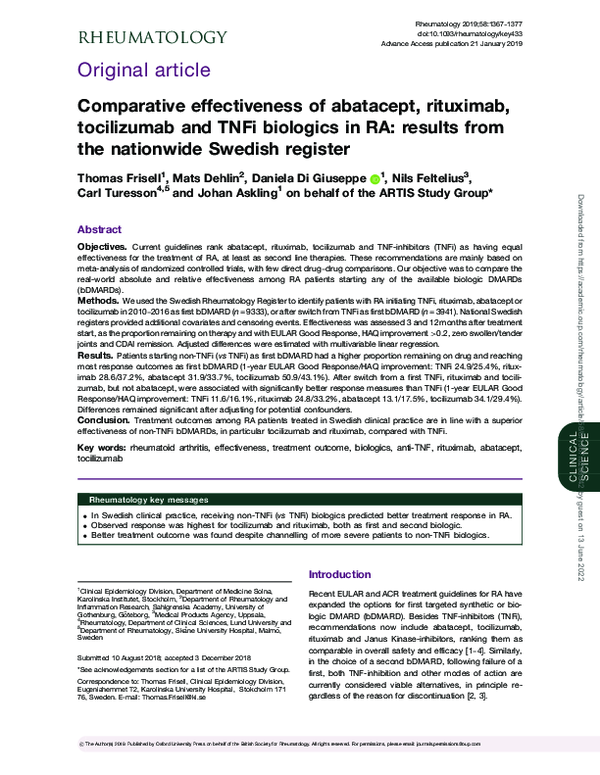 (PDF) Comparative effectiveness of abatacept, rituximab, tocilizumab ...