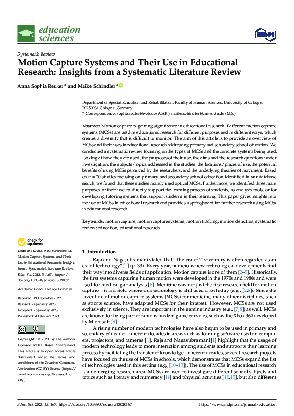 (PDF) Motion Capture Systems and Their Use in Educational Research ...