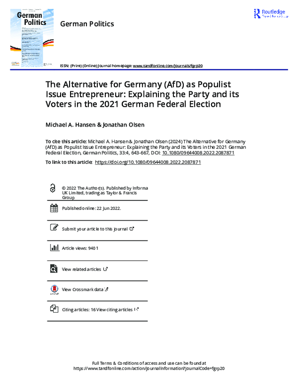 (PDF) The Alternative for Germany (AfD) as Populist Issue Entrepreneur ...