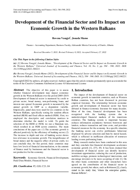 (PDF) Development of the Financial Sector and Its Impact on Economic ...