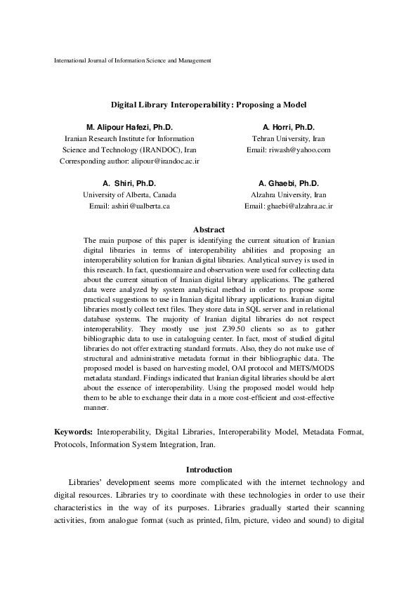 (PDF) Digital Library Interoperability: Proposing a Model