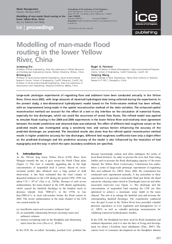(PDF) Modelling of man-made flood routing in the lower Yellow River, China