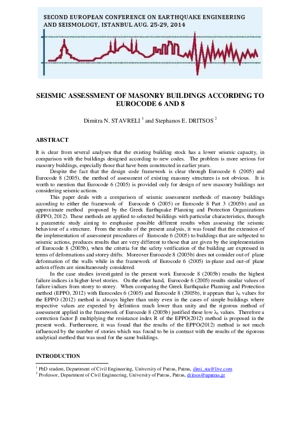 (PDF) Seismic Assessment of Masonry Buildings According to Eurocode 6 and 8