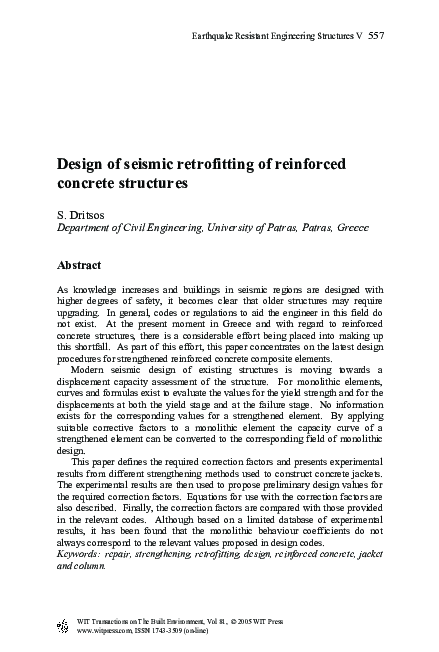 (PDF) Design Of Seismic Retrofitting Of ReinforcedConcrete Structures