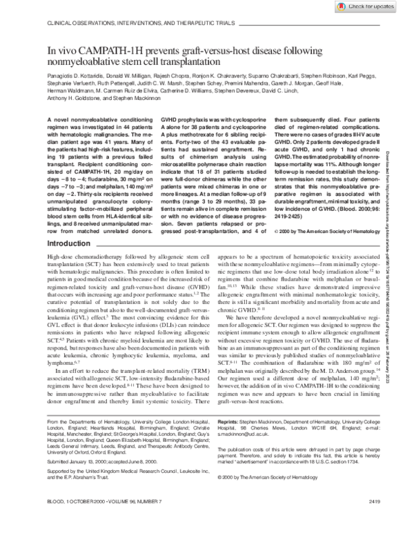 (PDF) In vivo CAMPATH-1H prevents graft-versus-host disease following ...