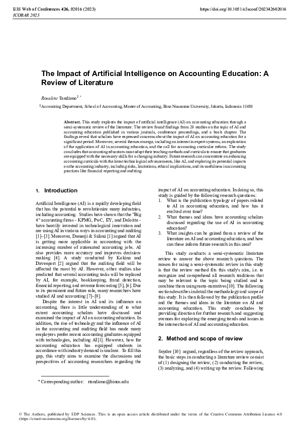 (PDF) The Impact of Artificial Intelligence on Accounting Education: A ...