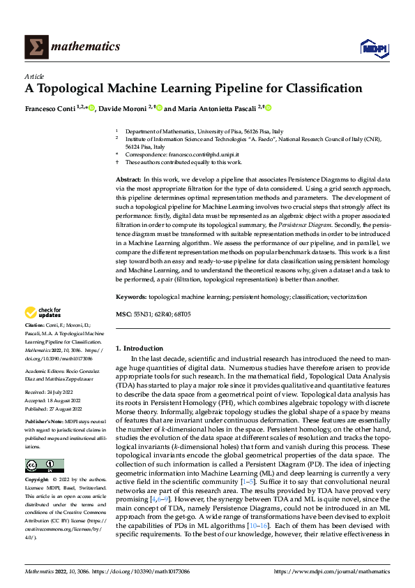 (PDF) A Topological Machine Learning Pipeline for Classification