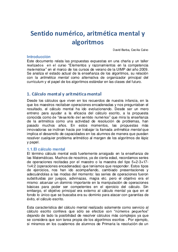 (PDF) Sentido numérico, aritmética mental y algoritmos | Cecilia Calvo ...
