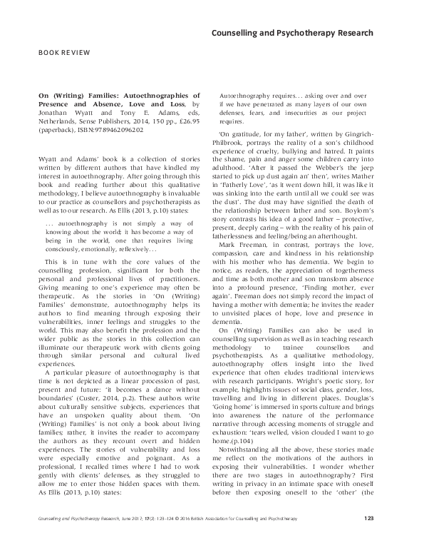 (PDF) On (Writing) Families: Autoethnographies of Presence and Absence ...