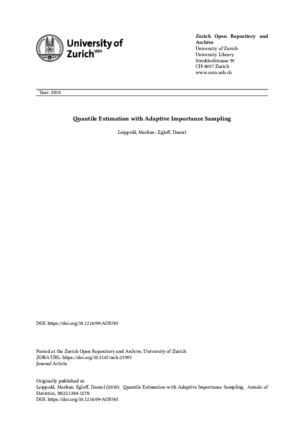 (PDF) Quantile Estimation with Adaptive Importance Sampling