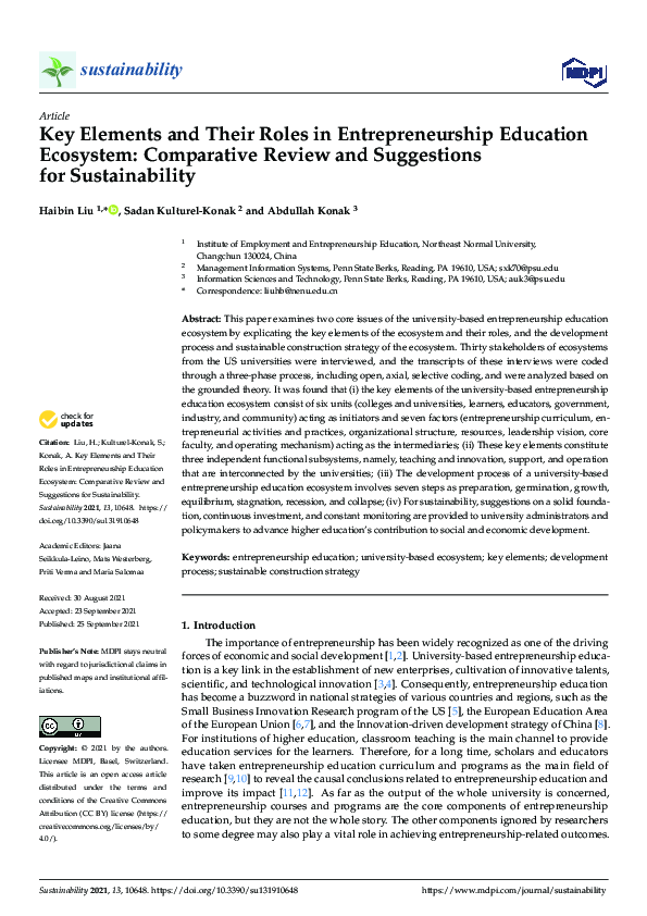 (PDF) Key Elements and Their Roles in Entrepreneurship Education ...