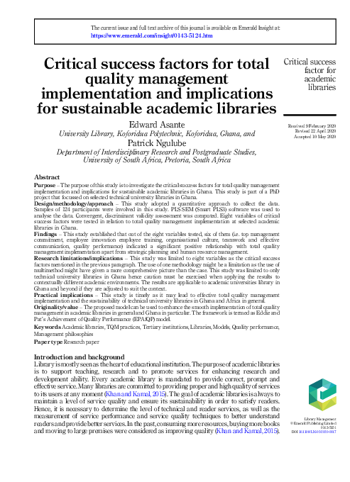 (PDF) Critical success factors for total quality management ...