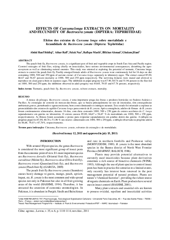 (PDF) Effects of Curcuma longa extracts on mortality and fecundity of ...