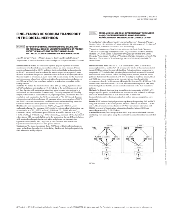 (PDF) Fine-tuning of sodium transport in the distal nephron