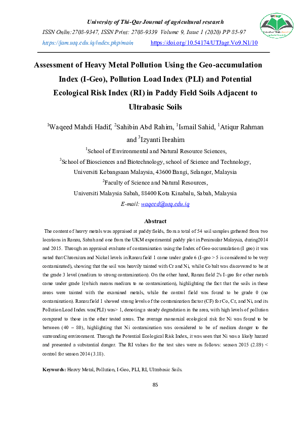 (PDF) Assessment of Heavy Metal Pollution Using the Geo-accumulation ...