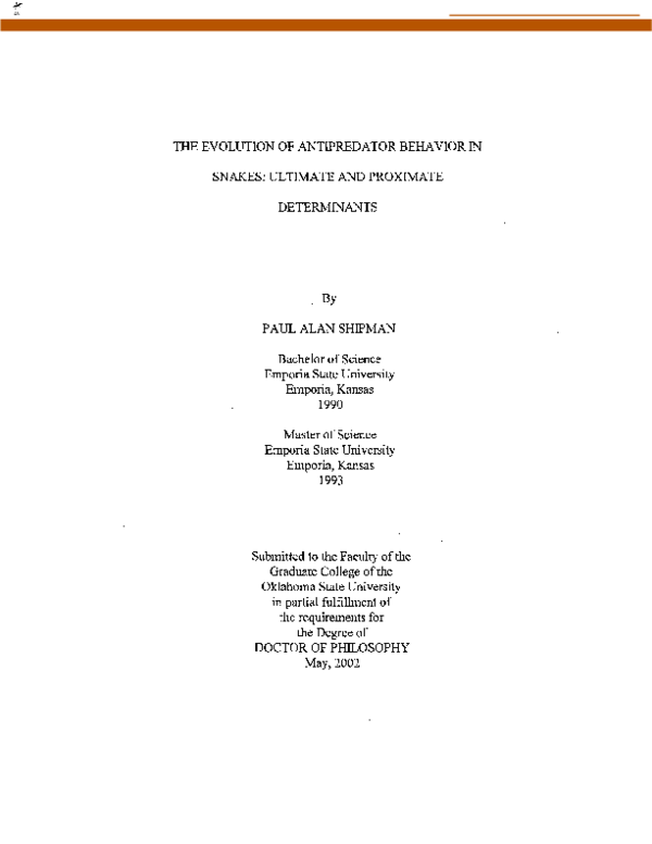 (PDF) Evolution of Antipredator Behavior in Snakes: Ultimate and ...