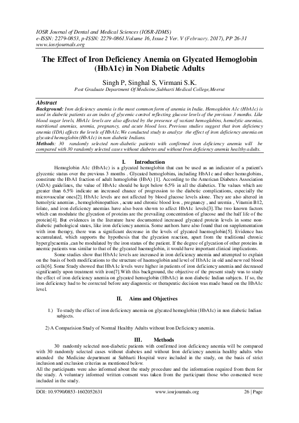 (PDF) The Effect of Iron Deficiency Anemia on Glycated Hemoglobin ...