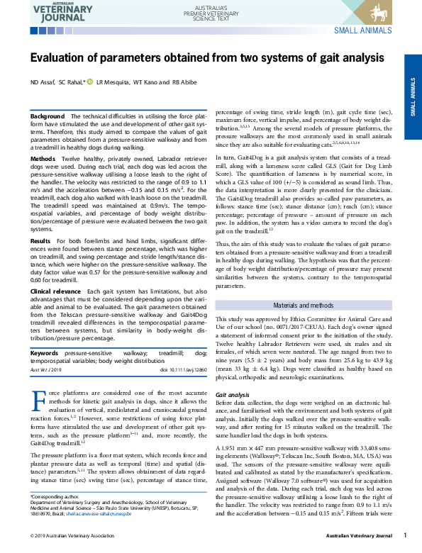 (PDF) Evaluation of parameters obtained from two systems of gait analysis