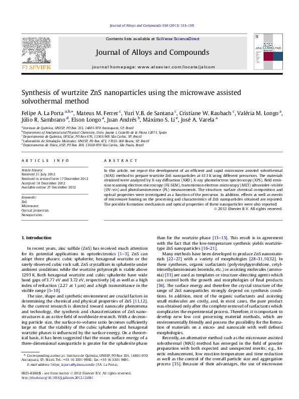 (PDF) Synthesis of wurtzite ZnS nanoparticles using the microwave ...