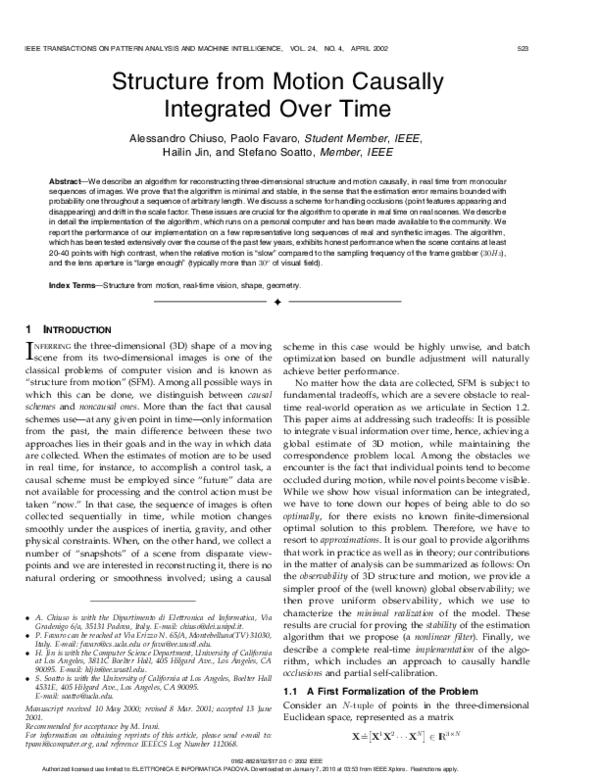 (PDF) Structure from motion causally integrated over time