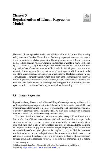 (PDF) Regularization of Linear Regression Models
