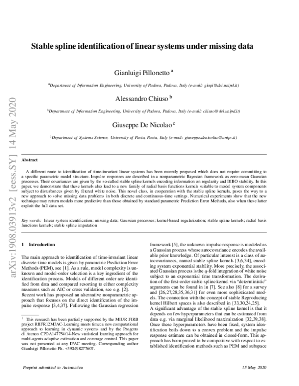 (PDF) Stable spline identification of linear systems under missing data