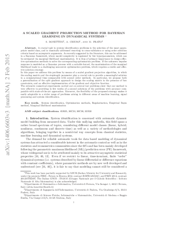 (PDF) A Scaled Gradient Projection Method for Bayesian Learning in ...